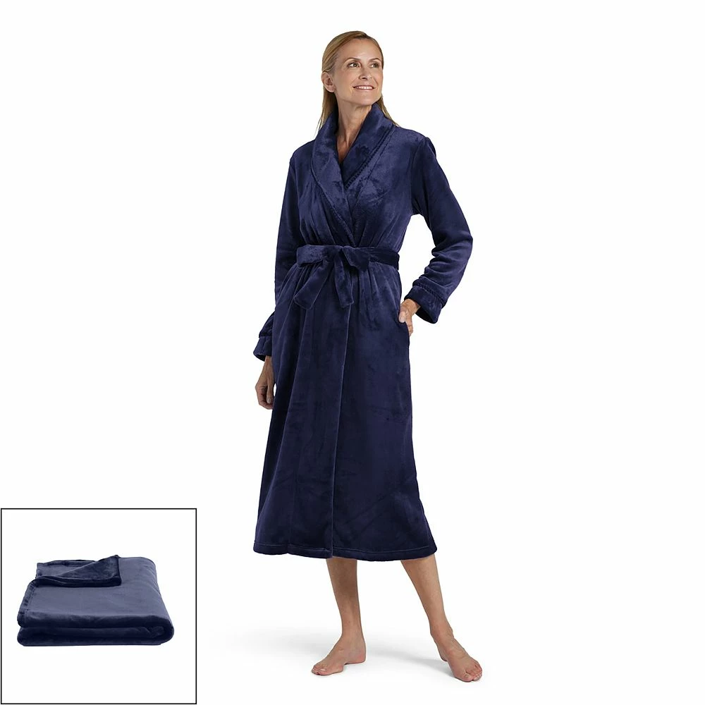 Plus Size Miss Elaine Essentials Fleece Long Wrap Robe with Matching Blanket - Image 3
