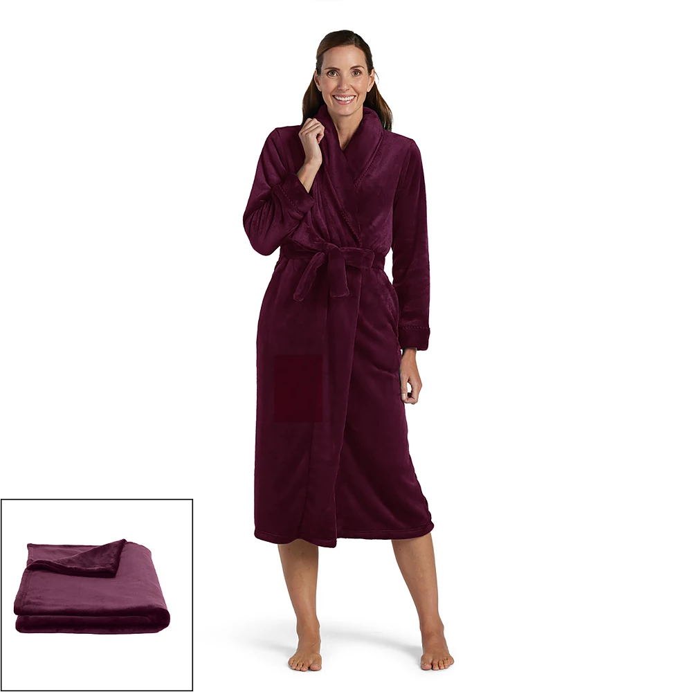 Plus Size Miss Elaine Essentials Fleece Long Wrap Robe with Matching Blanket - Image 4