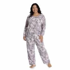 Plus Size Lilac+London Print Long Sleeve Pajama Top & Pajama Pants Set