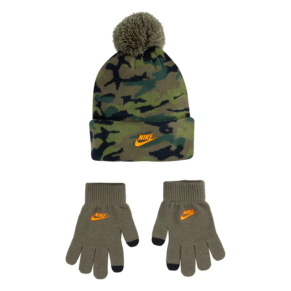 Boys 8-20 Nike Camo Pom Beanie & Texting Gloves Set