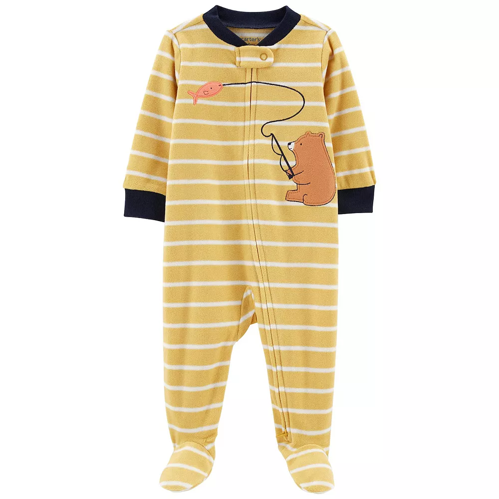 Baby Carter's Bear Fishing Striped Zip Fleece Sleep & Play