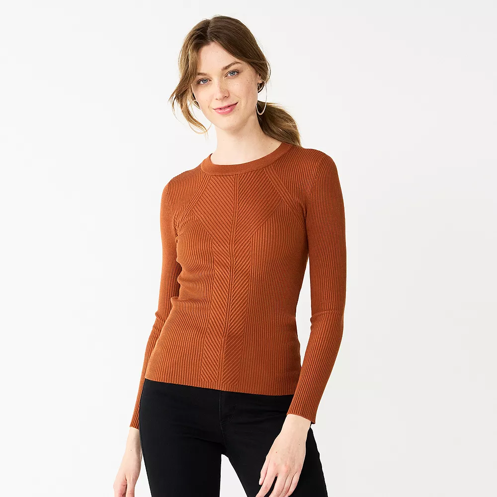 Women's Nine West Long Sleeve Rib Crewneck Sweater - Image 3
