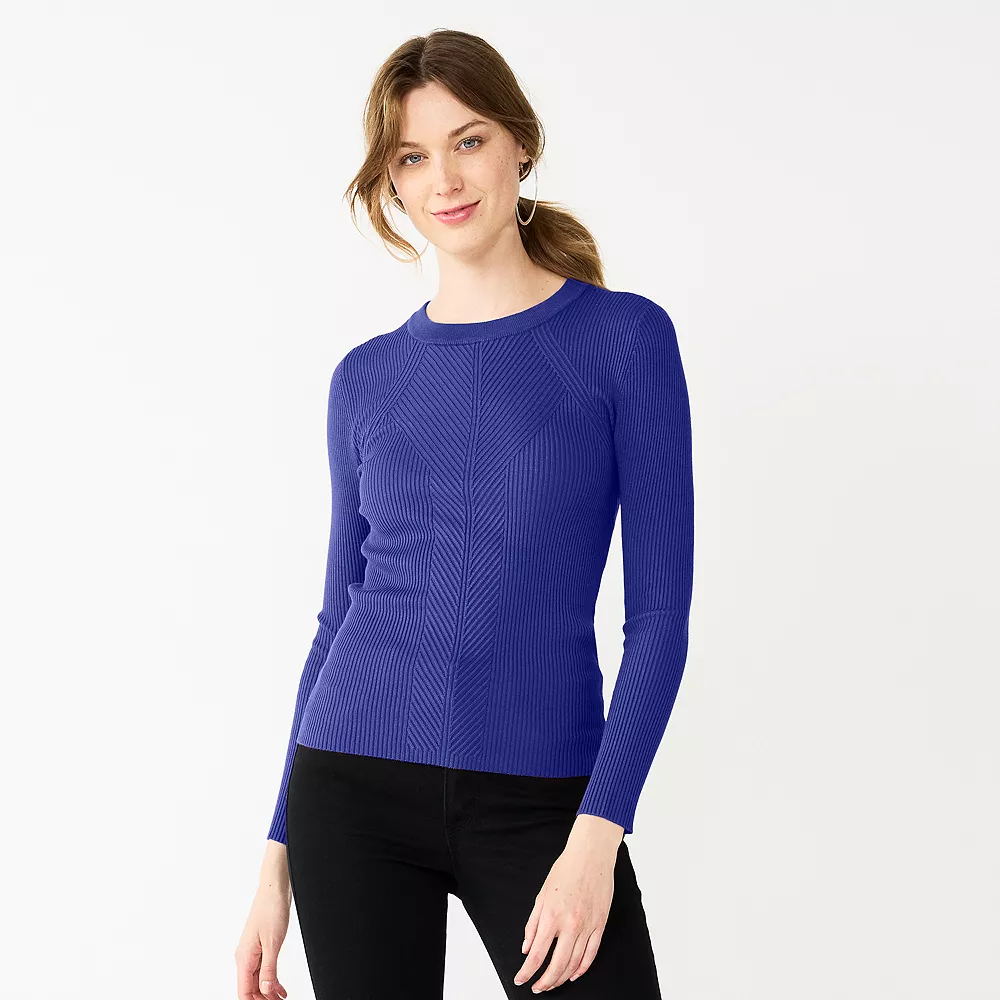 Women's Nine West Long Sleeve Rib Crewneck Sweater - Image 7