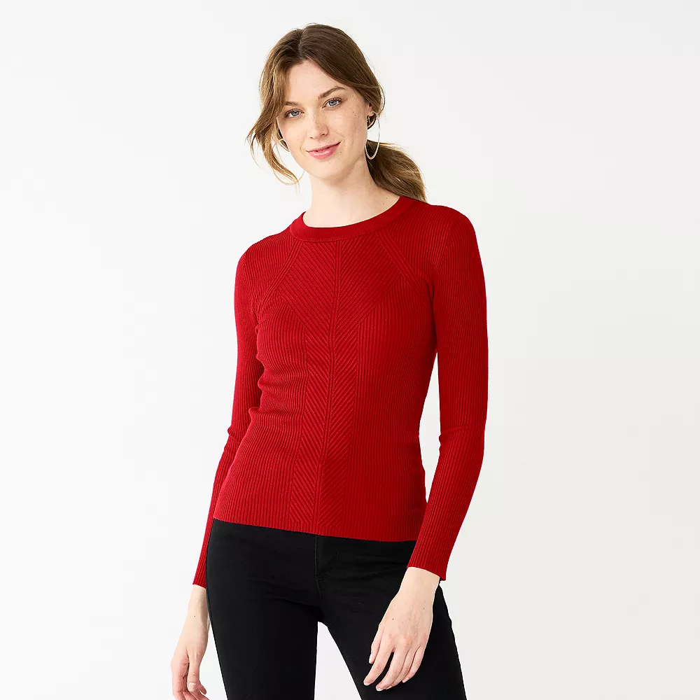 Women's Nine West Long Sleeve Rib Crewneck Sweater - Image 10