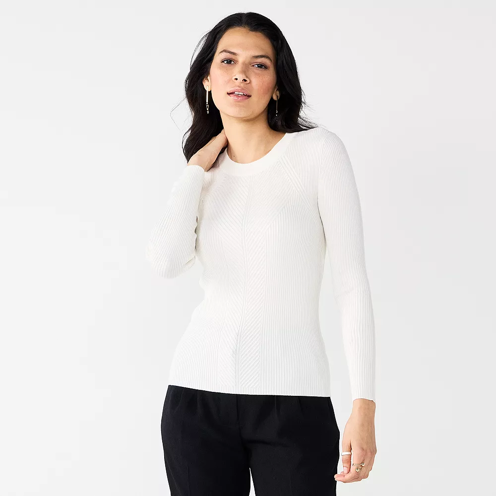 Women's Nine West Long Sleeve Rib Crewneck Sweater - Image 4