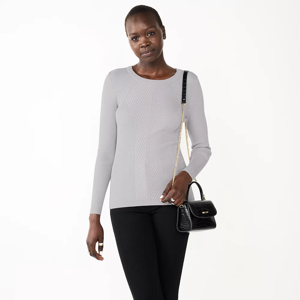 Women's Nine West Long Sleeve Rib Crewneck Sweater - Image 11