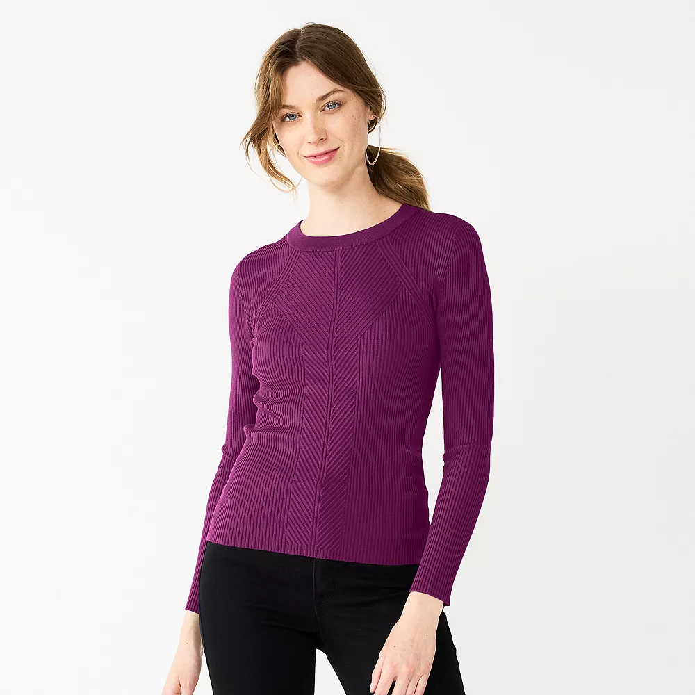 Women's Nine West Long Sleeve Rib Crewneck Sweater - Image 13