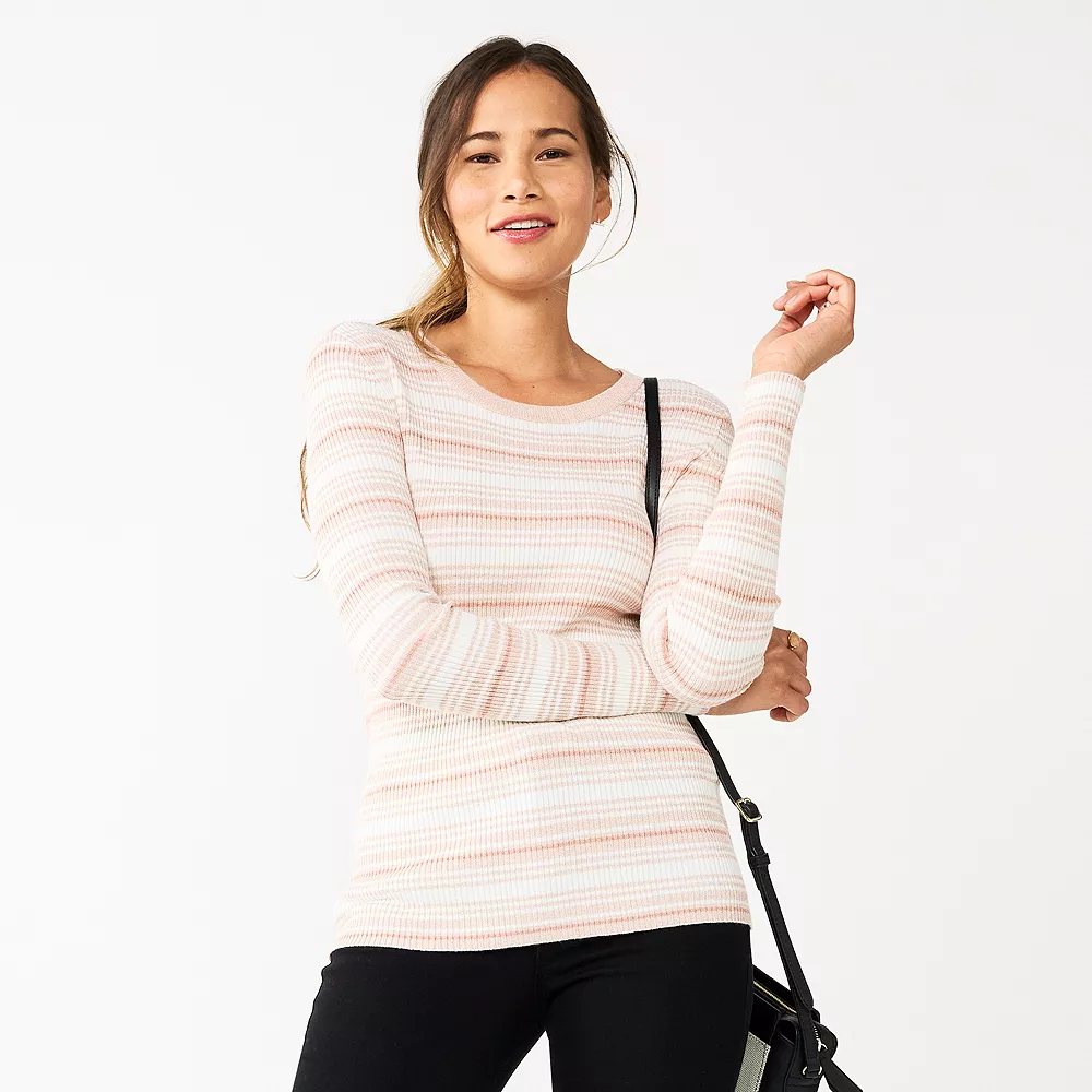 Women's Nine West Long Sleeve Rib Crewneck Sweater - Image 12