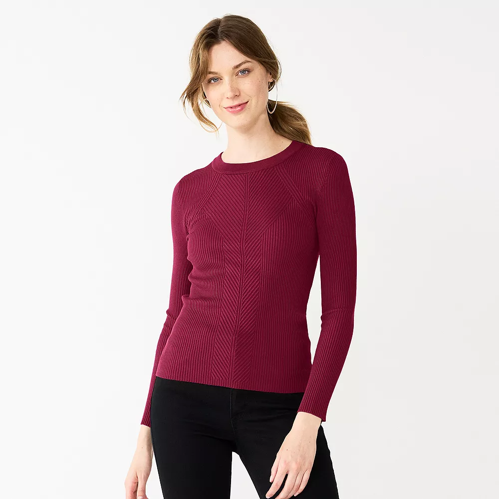 Women's Nine West Long Sleeve Rib Crewneck Sweater - Image 14