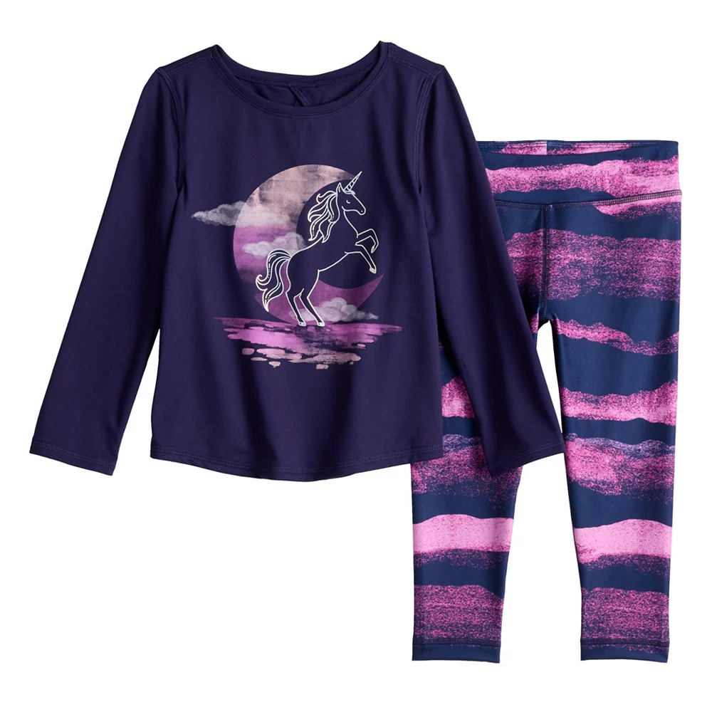 Toddler Girl Jumping Beans® Active Long Sleeve Keyhole Tee & Printed Leggings Set - Image 2