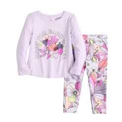 Toddler Girl Jumping Beans® Active Long Sleeve Keyhole Tee & Printed Leggings Set