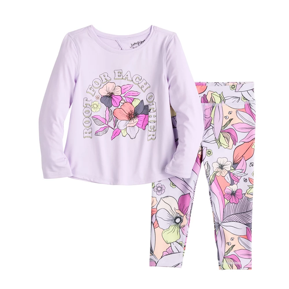Toddler Girl Jumping Beans® Active Long Sleeve Keyhole Tee & Printed Leggings Set