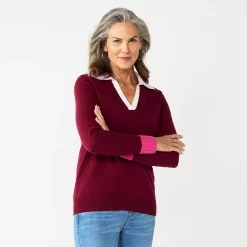 Women's Croft & Barrow® Long Sleeve Polo Sweater