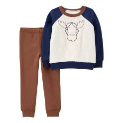 Toddler Boy Carter's Fuzzy Moose Pullover Raglan Top & Jogger Pants Set