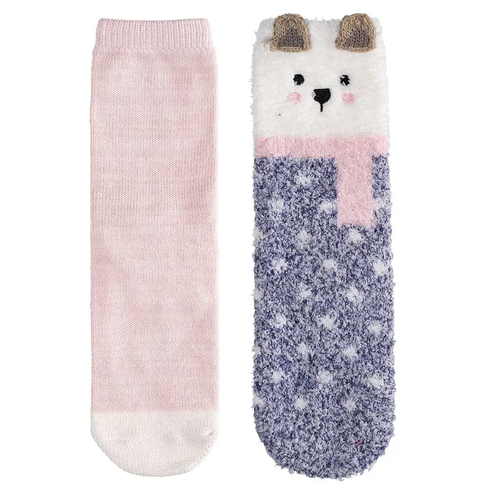 Girls Cuddl Duds 2-Pack Plushfill Cozy Slipper Socks with Grippers - Image 6