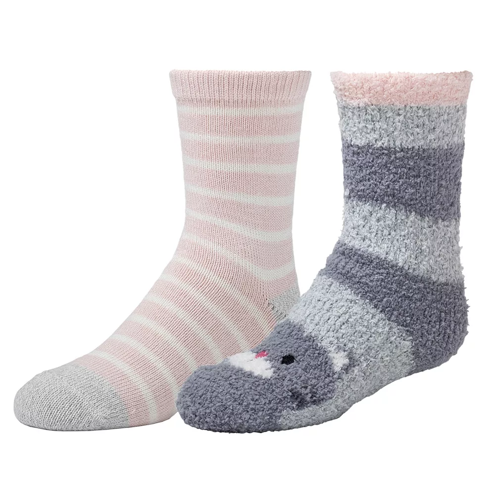 Girls Cuddl Duds 2-Pack Plushfill Cozy Slipper Socks with Grippers - Image 3