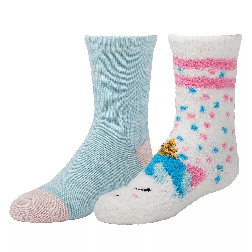 Girls Cuddl Duds 2-Pack Plushfill Cozy Slipper Socks with Grippers - Image 2