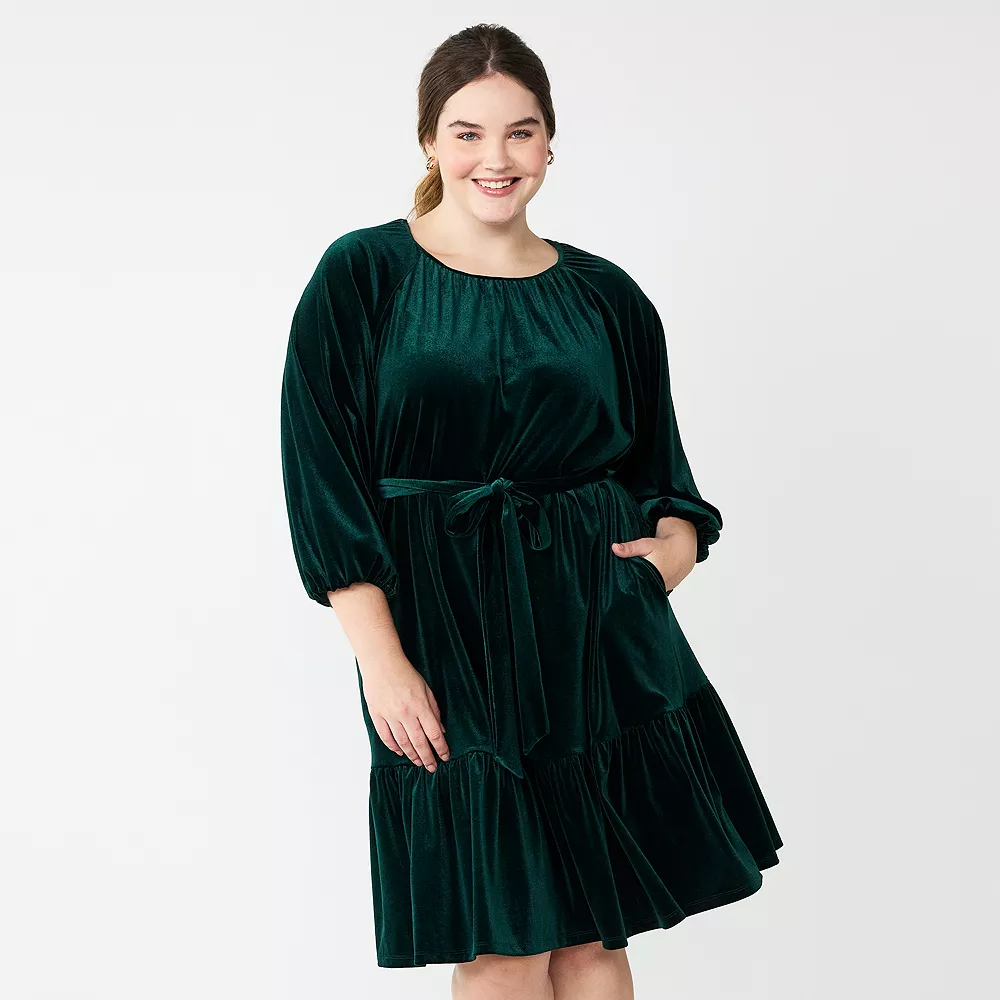 Plus Size DRAPER JAMES RSVP⢠Long Sleeve Tiered Bow Back Dress