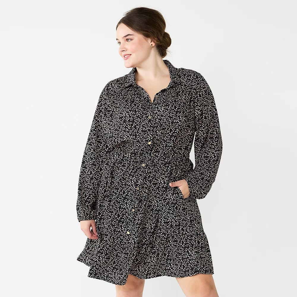 Plus Size DRAPER JAMES RSVP⢠Long Sleeve Button-Front Knot-Waist Dress