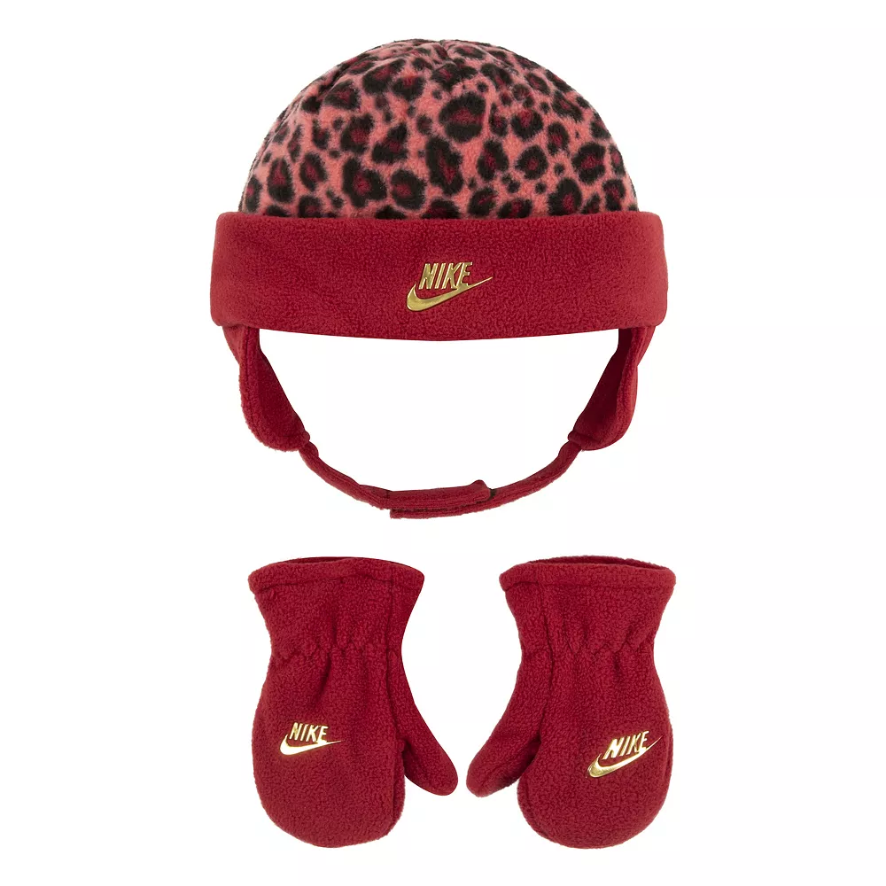 Toddler Girl Nike Leopard Print Trapper Hat & Mittens Set